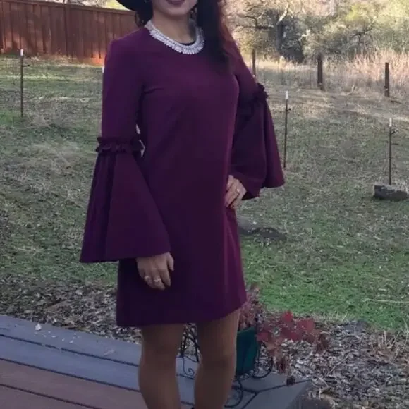 Milly Cady Bell Sleeve Dress Merlot Mini Dress size 0 - Picture 3 of 7
